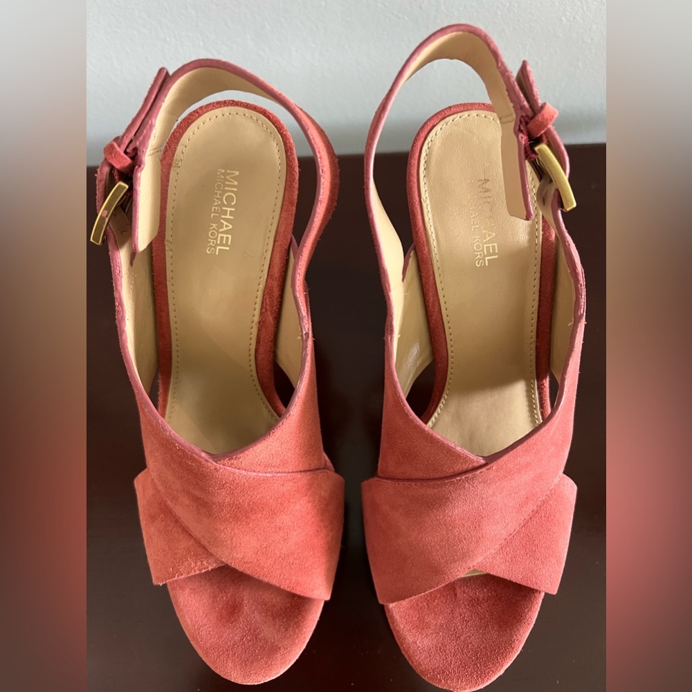 Michael Kors Mariana Sling Cinnamon Suede Size 7M Platform - Picture 12 of 17